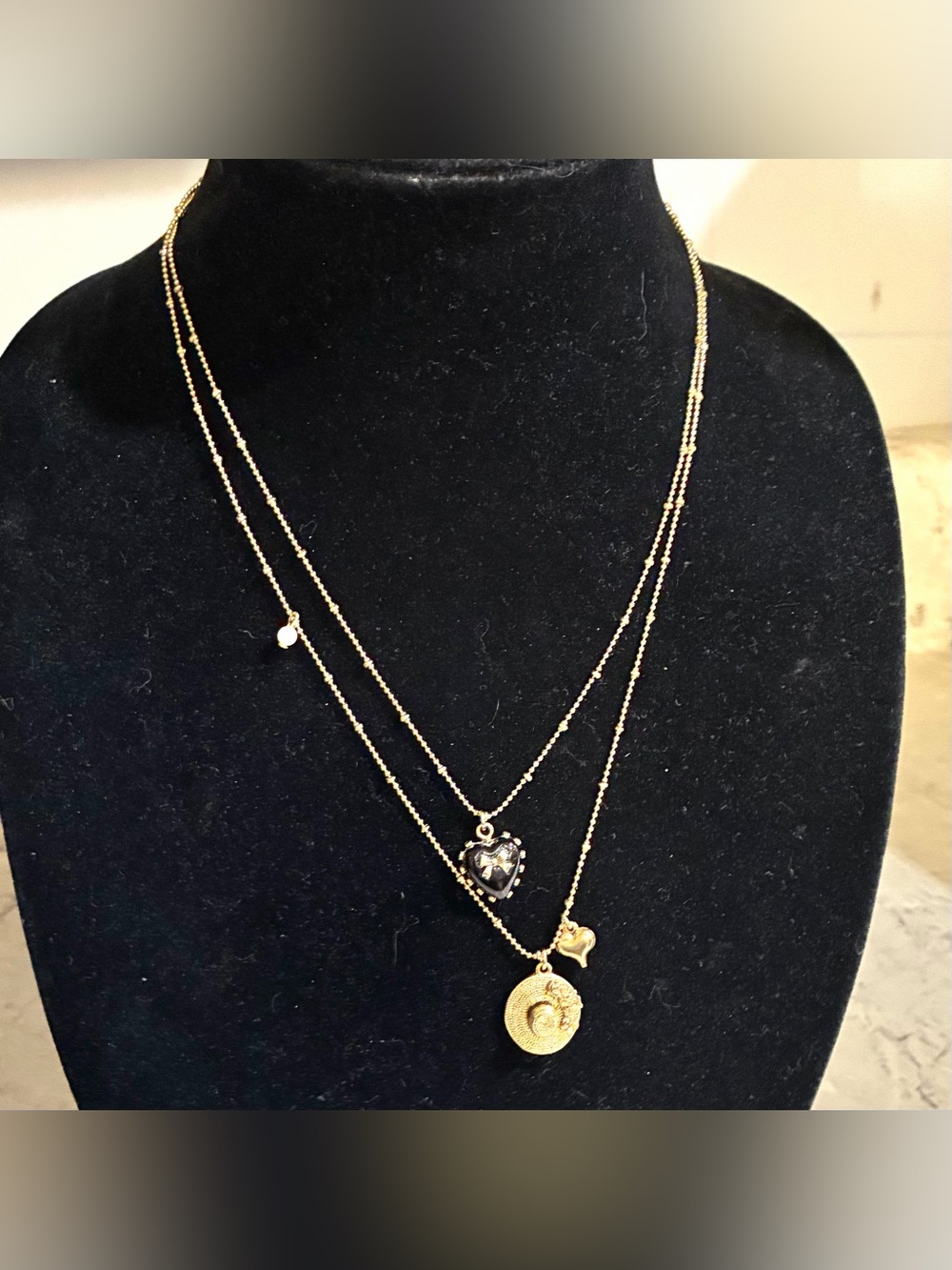 Vtg Betsey Johnson Double Chain Necklace Heart and Hat Charms